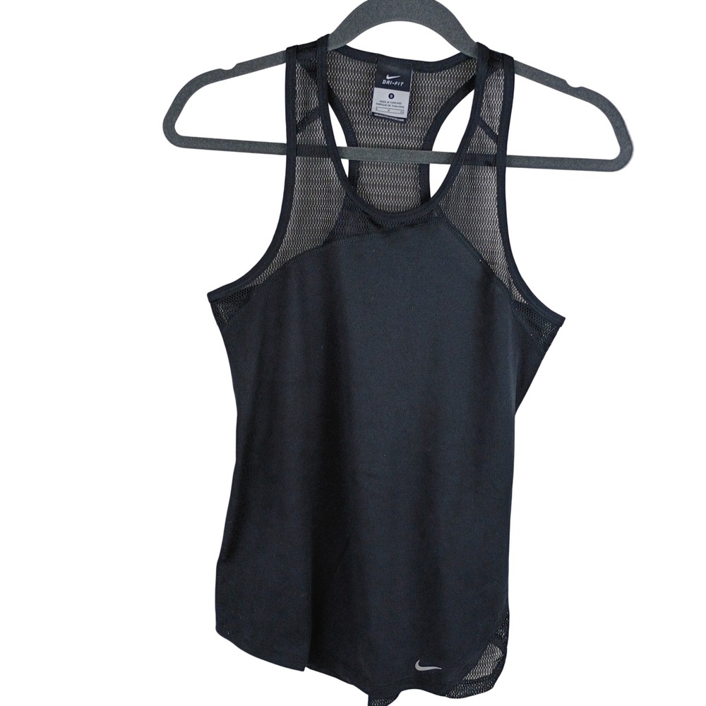 Nike Dri-FIT Mesh Racerback Tank Top Womens Small Black Running Training Gym